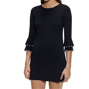 Zara Short Black Dress with Pearl Sleeves